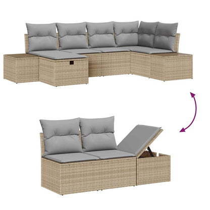Bankstel met kussen 6 pcs poly rattan