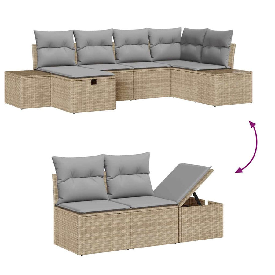 Bankstel met kussen 6 pcs poly rattan
