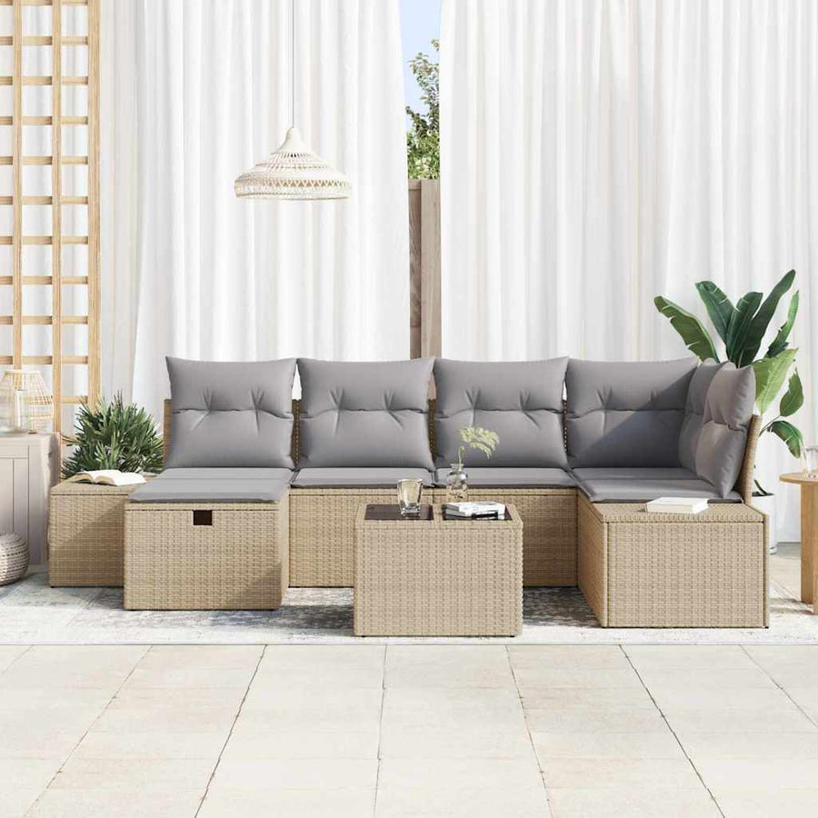 Bankstel met kussen 6 pcs poly rattan