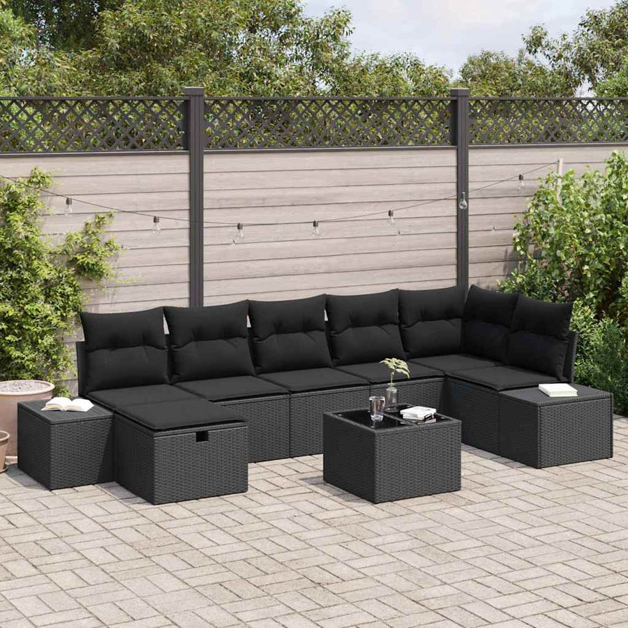 Bankstel met kussen 8 pcs poly rattan
