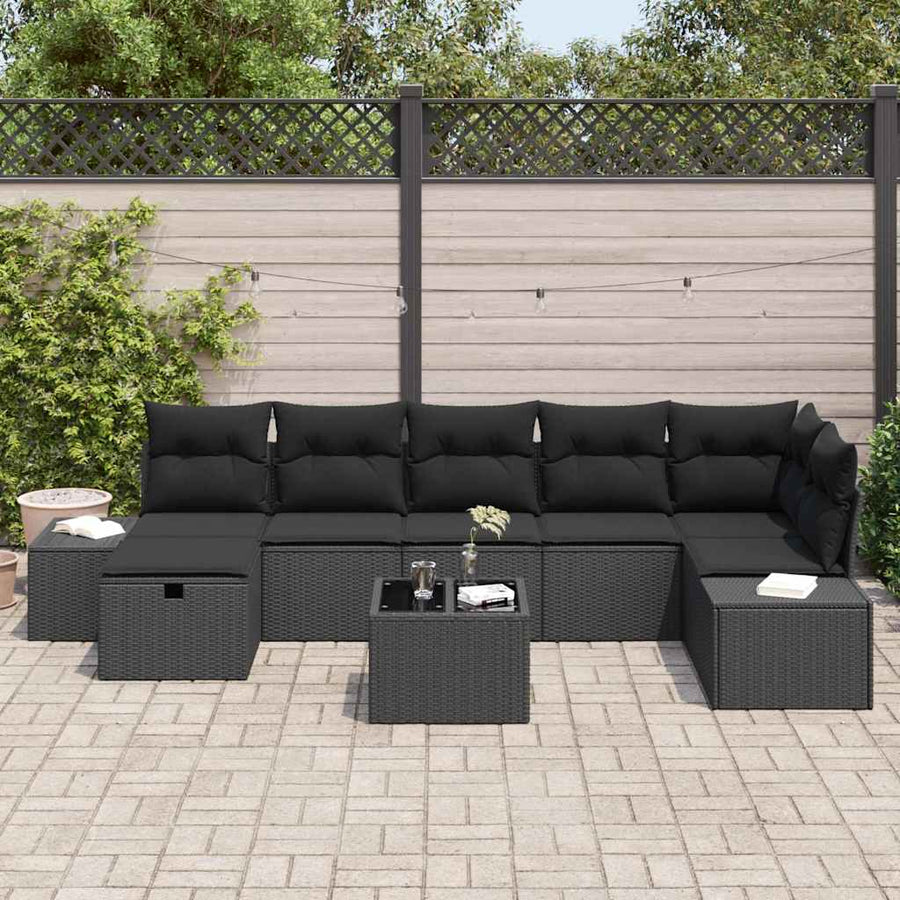 Bankstel met kussen 8 pcs poly rattan