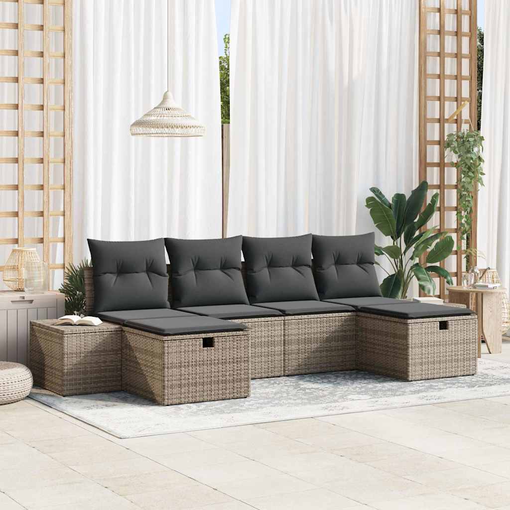 Tuin Sofa Set met kussen 6 pcs Grijs 55 x 62 x 69 cm Poly riet