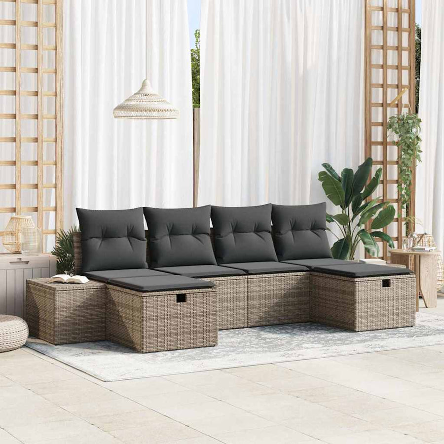 Tuin Sofa Set met kussen 6 pcs Grijs 55 x 62 x 69 cm Poly riet