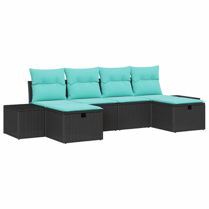 Tuin Sofa Set 6 st Zwart poly rattan