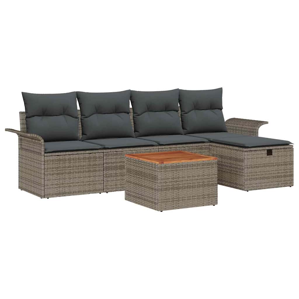 Tuinbankenset met kussen met opslag 6 pcs Grijs Poly riet