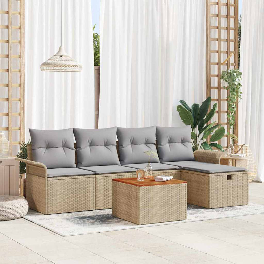 Tuinbankenset met kussen met opslag 6 pcs Beige Poly riet
