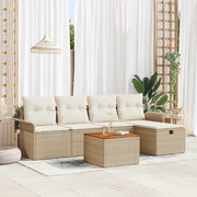 Tuinbankenset poly rotan 6-delig beige met opbergruimte