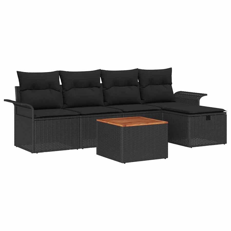 Tuinbankenset met kussen met opslag 6 pcs Zwart Poly riet