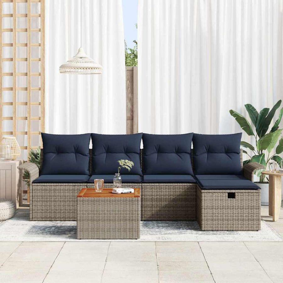 Tuinbankenset met kussen met opslag 6 pcs Grijs Poly riet