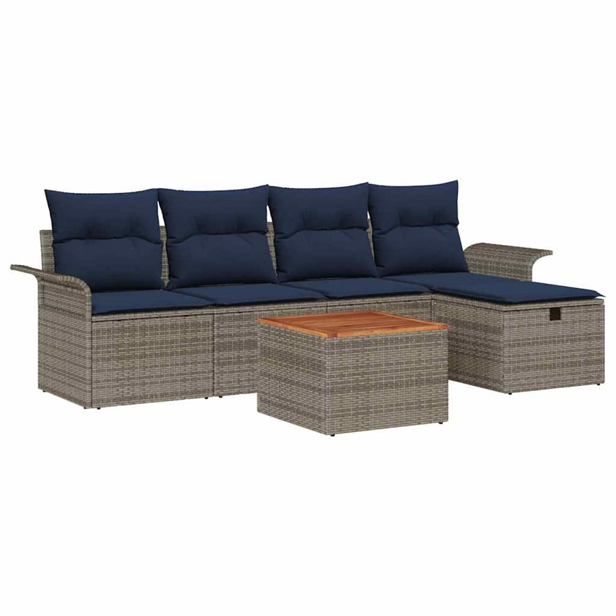 Tuinbankenset met kussen met opslag 6 pcs Grijs Poly riet