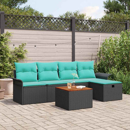 Tuinbankenset met kussen met opslag 6 pcs Zwart Poly riet