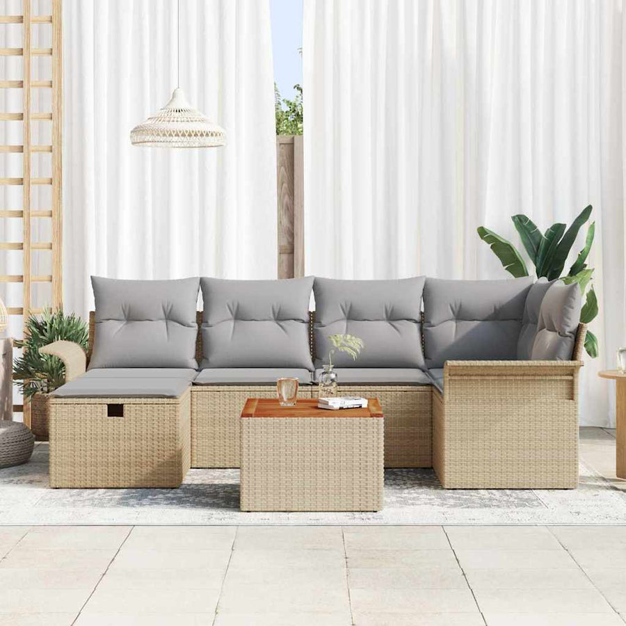 Tuinbankenset met kussen met opslag 7 pcs Beige Poly riet