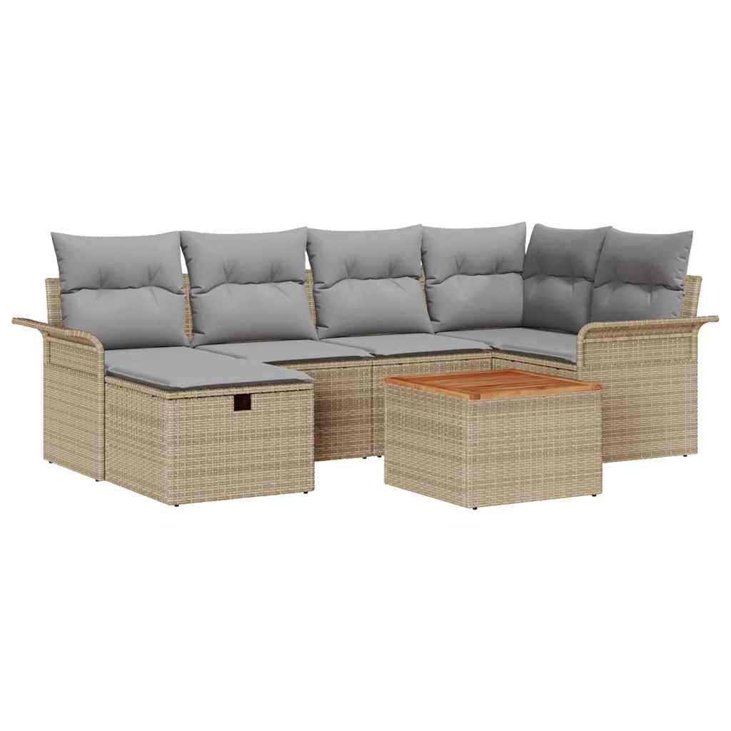 Tuinbankenset met kussen met opslag 7 pcs Beige Poly riet
