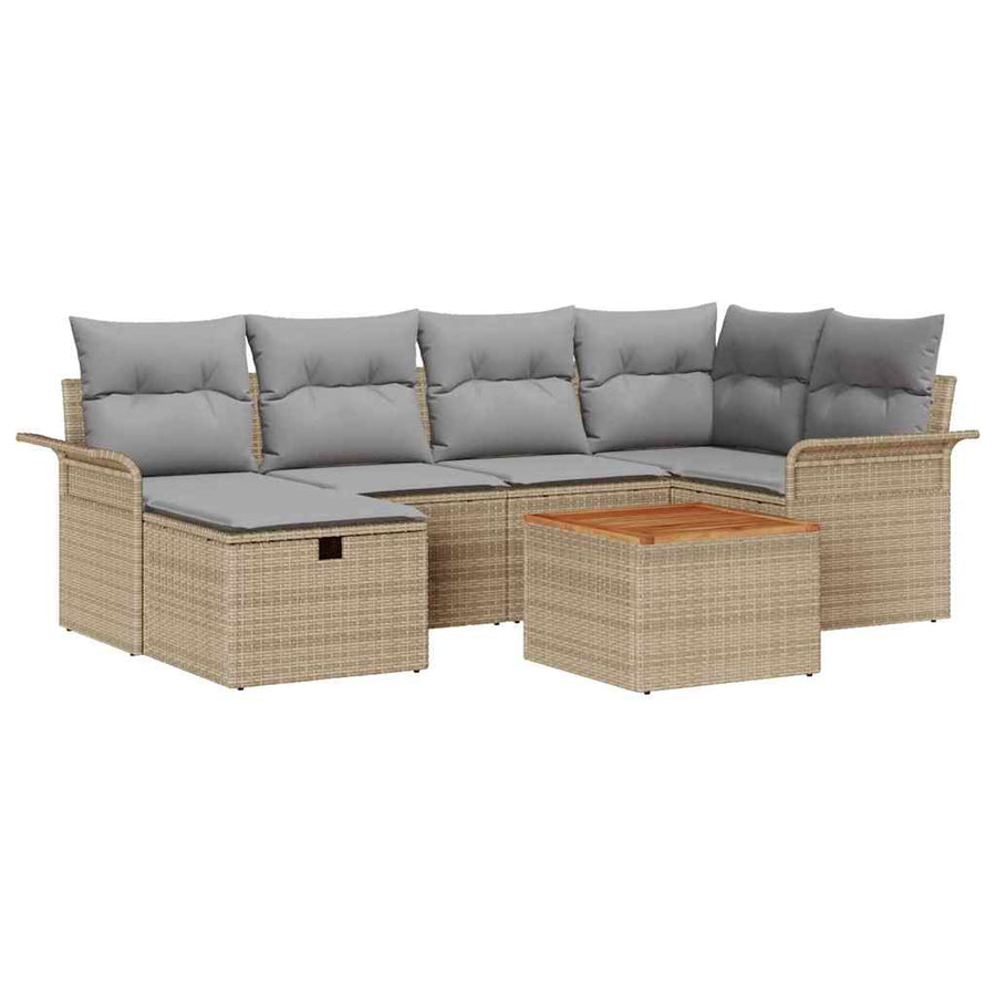 Tuinbankenset met kussen met opslag 7 pcs Beige Poly riet