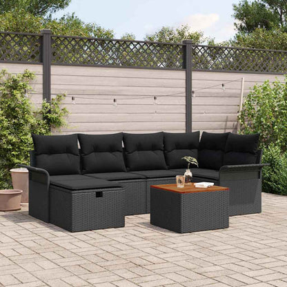 Tuinbankenset met kussen met opslag 7 pcs Zwart Poly riet