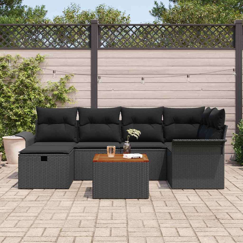 Tuinbankenset met kussen met opslag 7 pcs Zwart Poly riet