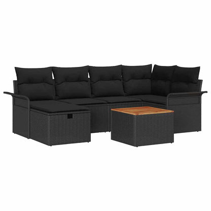 Tuinbankenset met kussen met opslag 7 pcs Zwart Poly riet