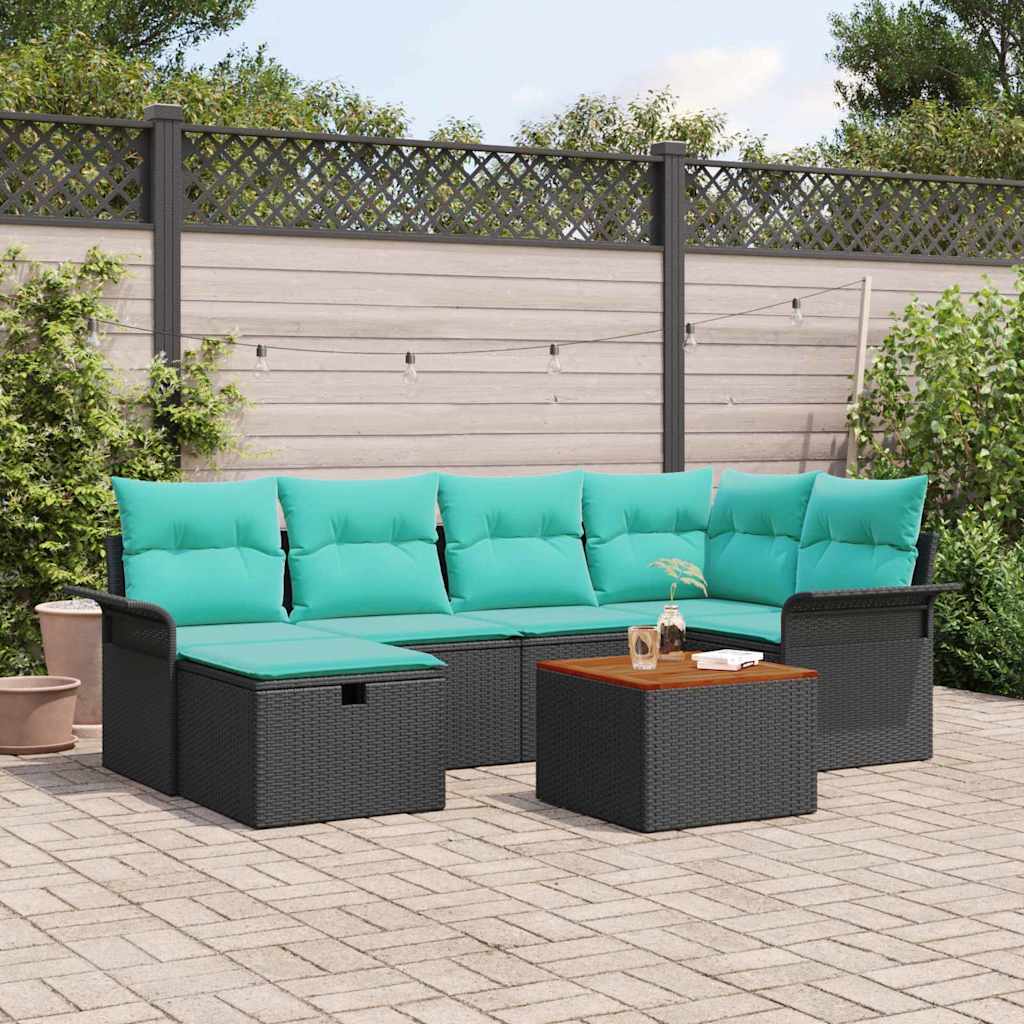 Tuinbankenset met kussen met opslag 7 pcs Zwart Poly riet