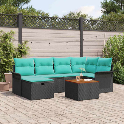 Tuinbankenset met kussen met opslag 7 pcs Zwart Poly riet
