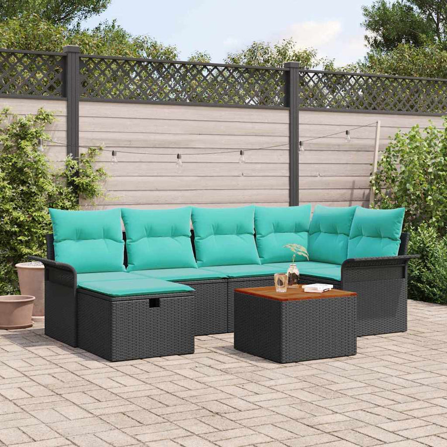 Tuinbankenset met kussen met opslag 7 pcs Zwart Poly riet