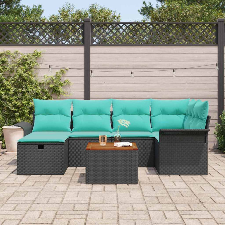 Tuinbankenset met kussen met opslag 7 pcs Zwart Poly riet