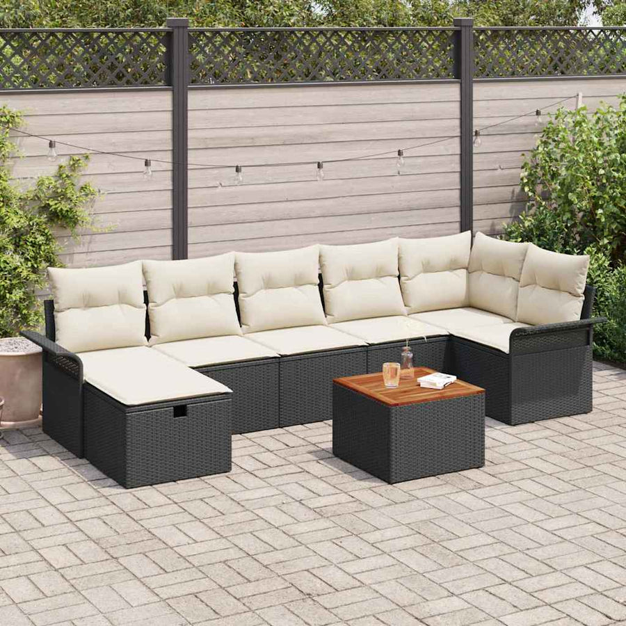 Tuinbankenset met kussen met opslag 8 pcs Zwart Poly riet