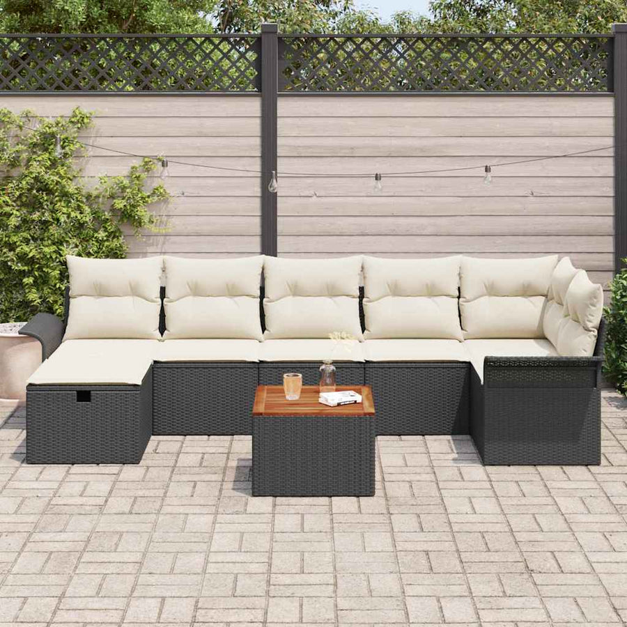 Tuinbankenset met kussen met opslag 8 pcs Zwart Poly riet