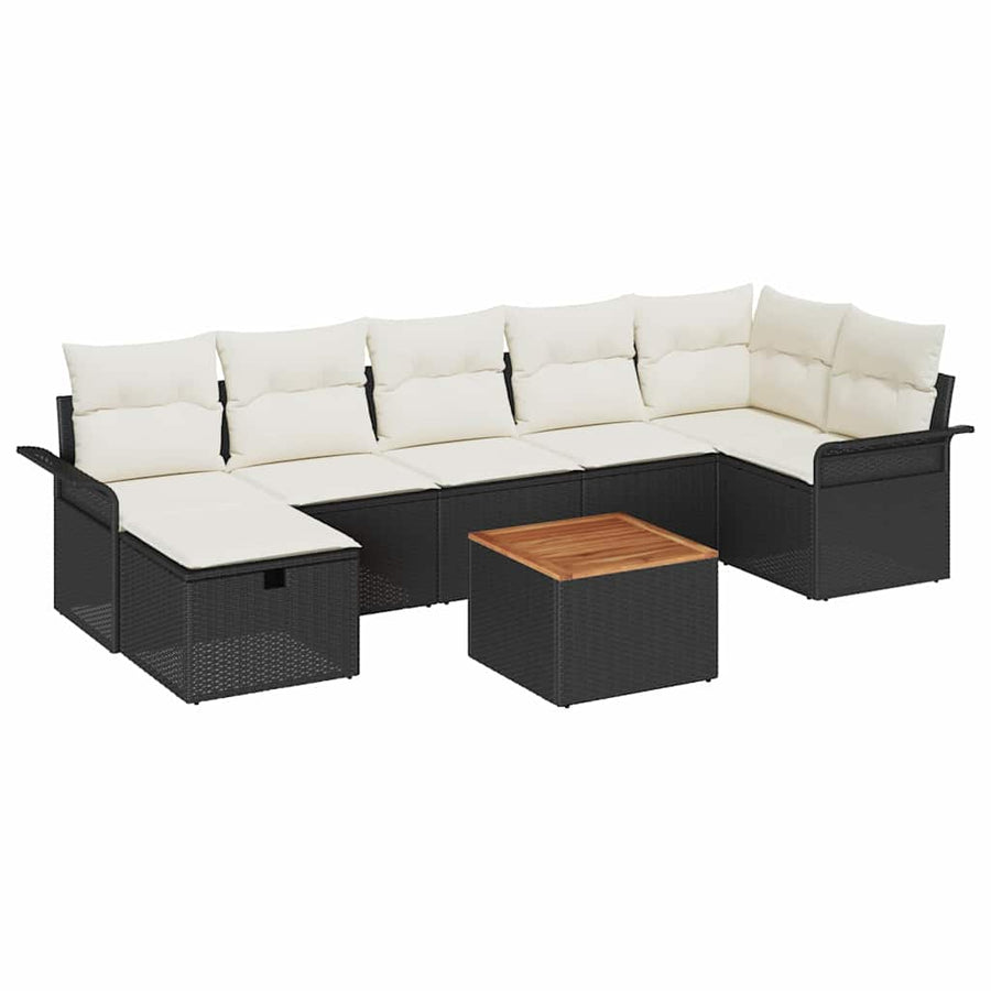 Tuinbankenset met kussen met opslag 8 pcs Zwart Poly riet