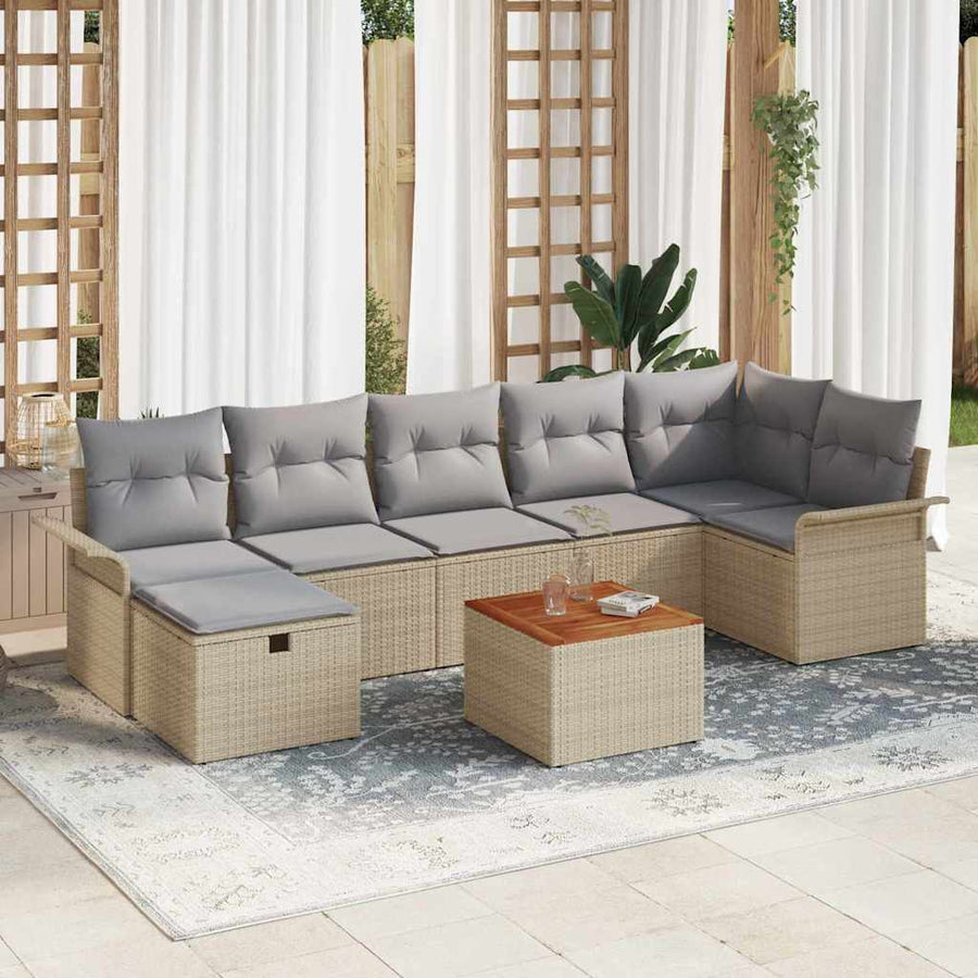 Tuin Sofa Set met kussen met opslag 8 pcs Beige Poly riet