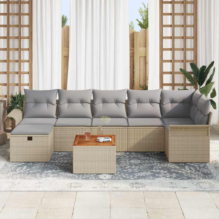 Tuin Sofa Set met kussen met opslag 8 pcs Beige Poly riet