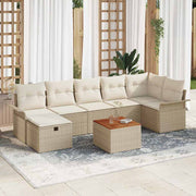 Tuinbankenset poly rotan beige met opbergruimte 7 zitplaatsen