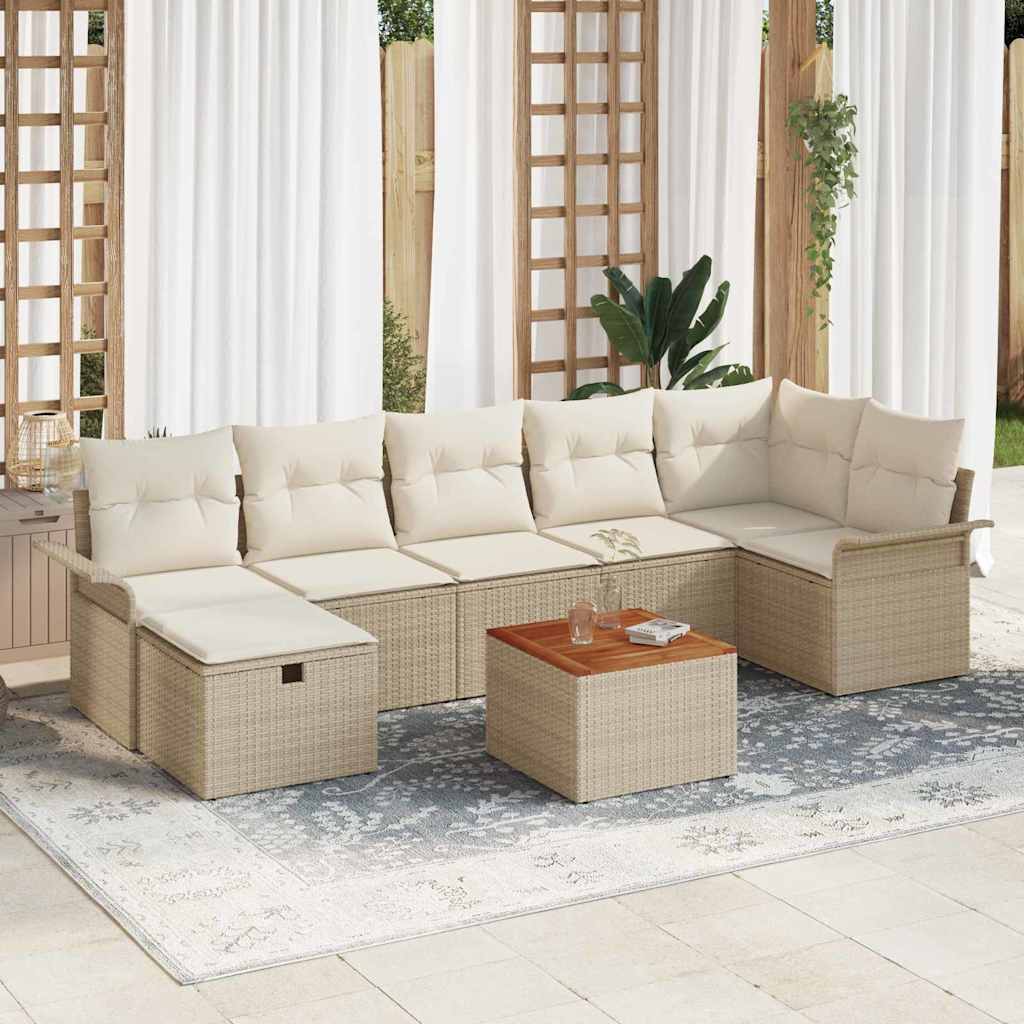 Tuinbankenset met kussen met opslag 8 pcs Beige Poly riet