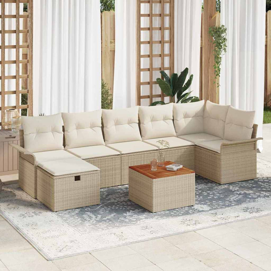Tuinbankenset met kussen met opslag 8 pcs Beige Poly riet
