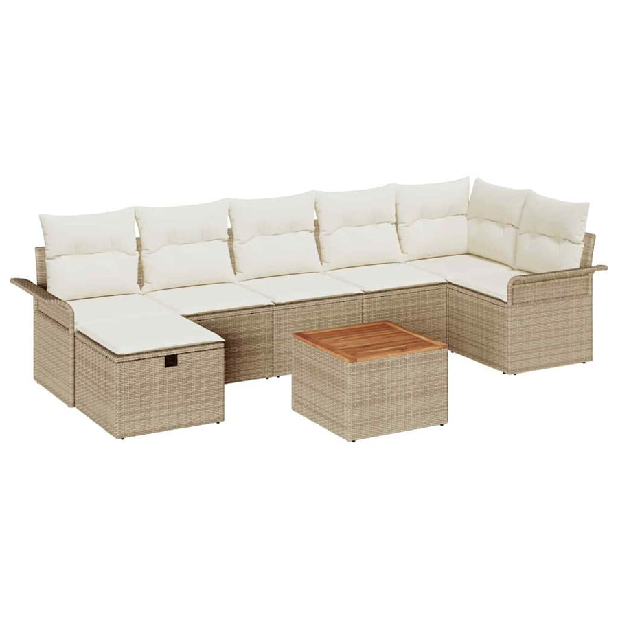 Tuinbankenset met kussen met opslag 8 pcs Beige Poly riet