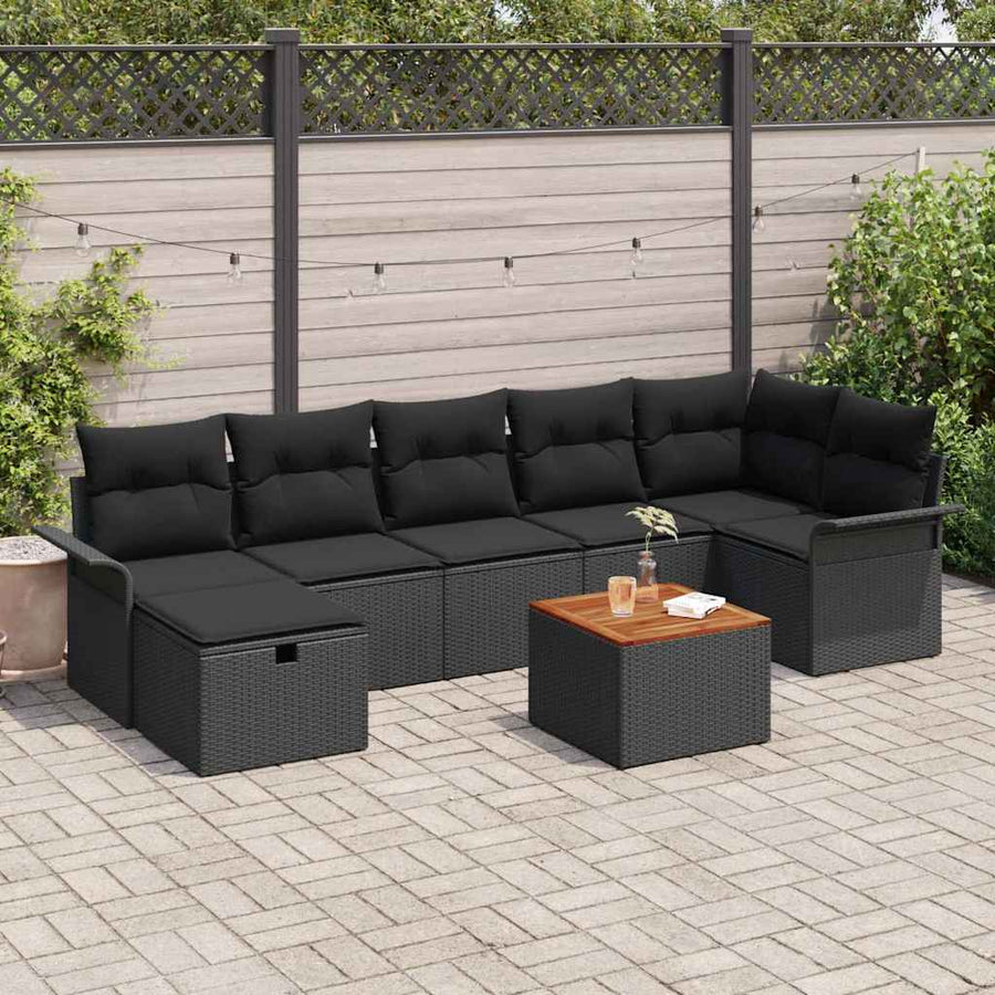 Tuinbankenset met kussen met opslag 8 pcs Zwart Poly riet