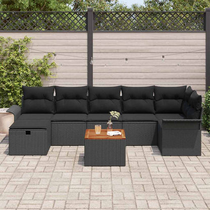 Tuinbankenset met kussen met opslag 8 pcs Zwart Poly riet