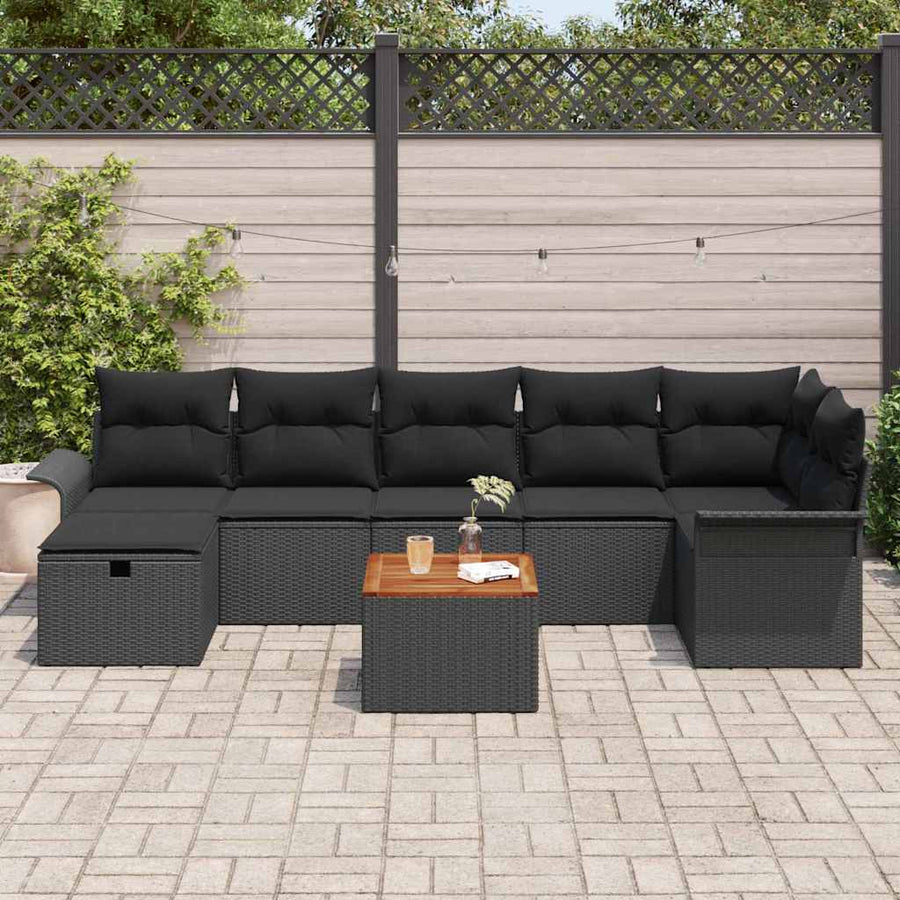 Tuinbankenset met kussen met opslag 8 pcs Zwart Poly riet