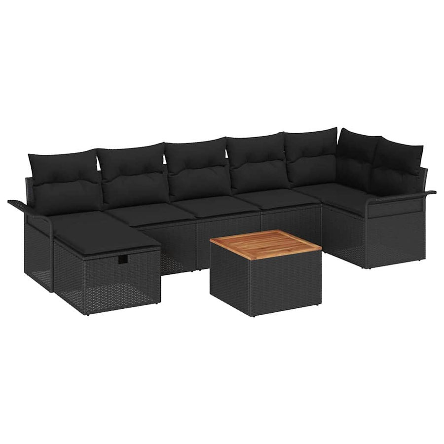 Tuinbankenset met kussen met opslag 8 pcs Zwart Poly riet