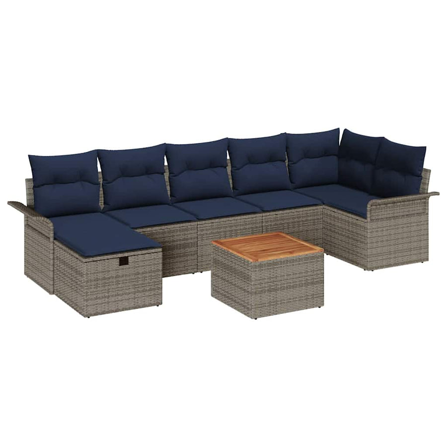 Tuinbankenset met kussen met opslag 8 pcs Grijs Poly riet