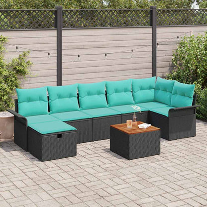 Tuinbankenset met kussen met opslag 8 pcs Zwart Poly riet