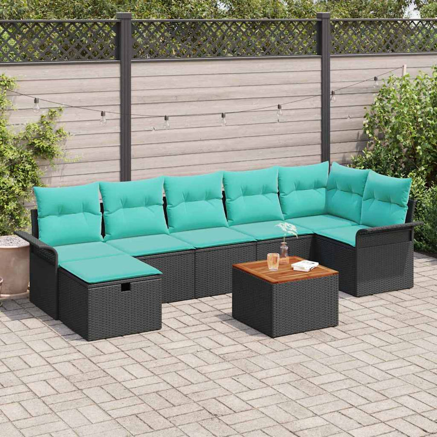 Tuinbankenset met kussen met opslag 8 pcs Zwart Poly riet