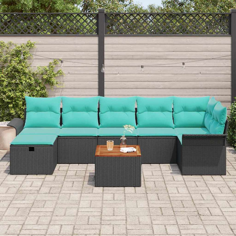 Tuinbankenset met kussen met opslag 8 pcs Zwart Poly riet