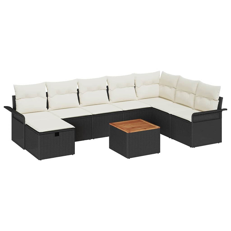 Tuinbankenset met kussen met opslag 9 pcs Zwart Poly riet