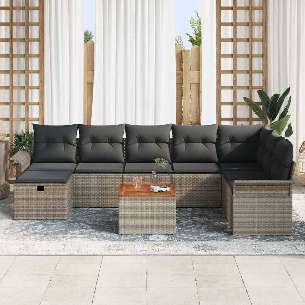 Tuinbankenset met kussen met opslag 9 pcs Grijs Poly riet