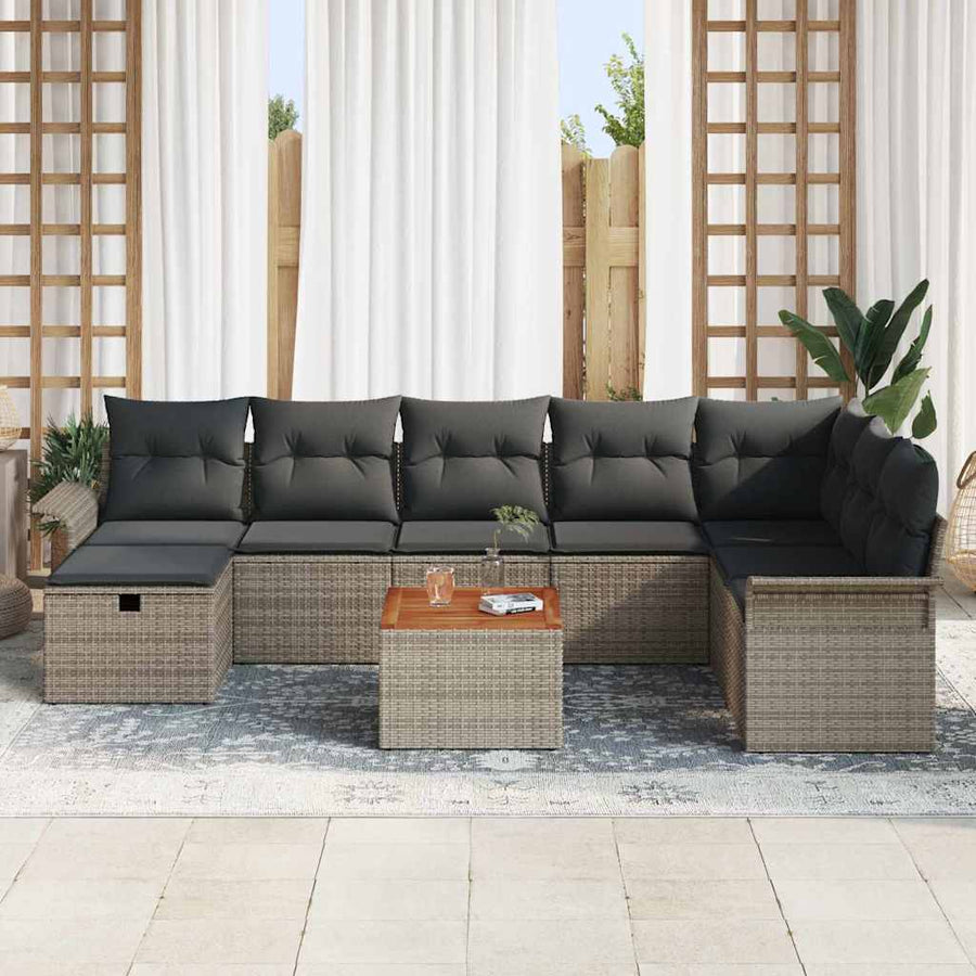 Tuinbankenset met kussen met opslag 9 pcs Grijs Poly riet
