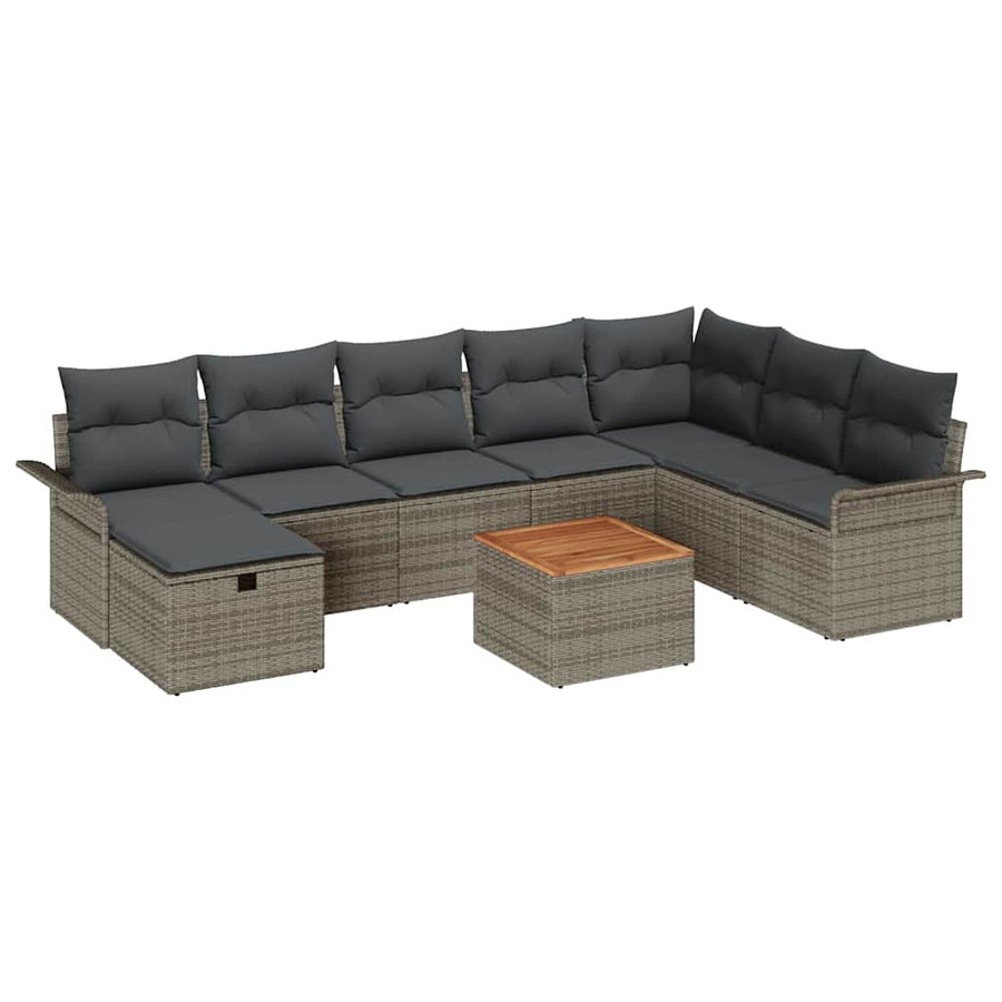 Tuinbankenset met kussen met opslag 9 pcs Grijs Poly riet
