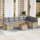 Tuinbankenset 9-delig poly riet beige lichtgrijs