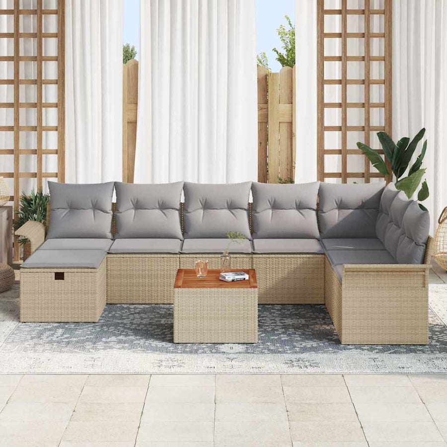 Tuin Sofa Set Met Kussen Met Opslag 9 Pcs Poly Riet Beige Lichtgrijs