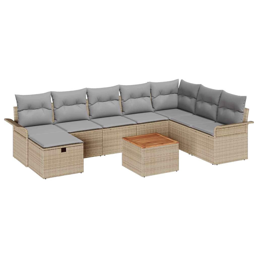 Tuin Sofa Set Met Kussen Met Opslag 9 Pcs Poly Riet Beige Lichtgrijs