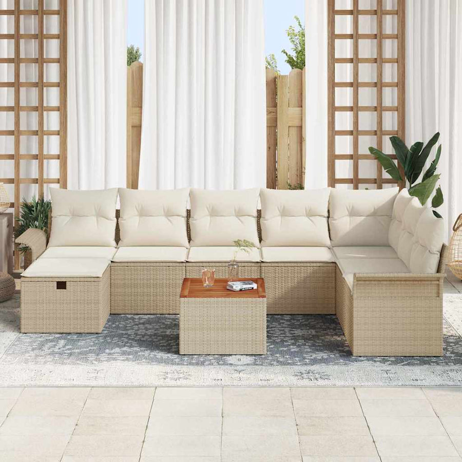 Tuinbankenset met kussen met opslag 9 pcs Beige Poly riet